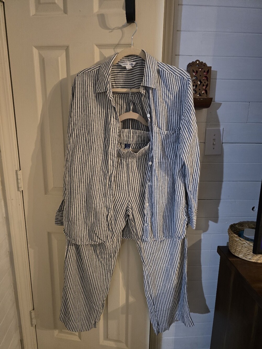 Old Navy Stripe Cotton Lounge Pants & Shirt Set - Blue/White